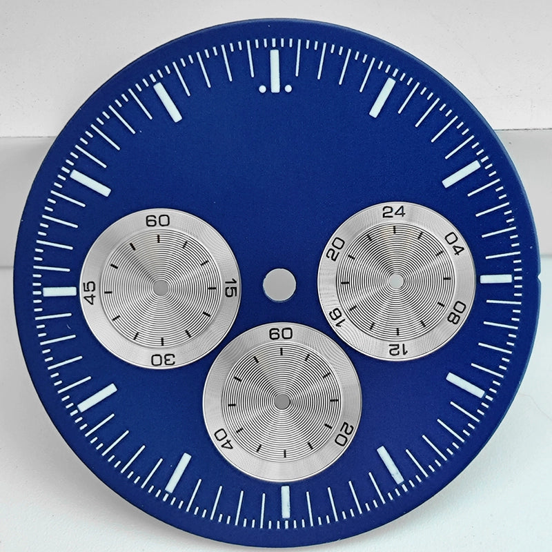 Blue 33.5mm Watch Dial For VK63 Quartz Movement Green Lume No Logo