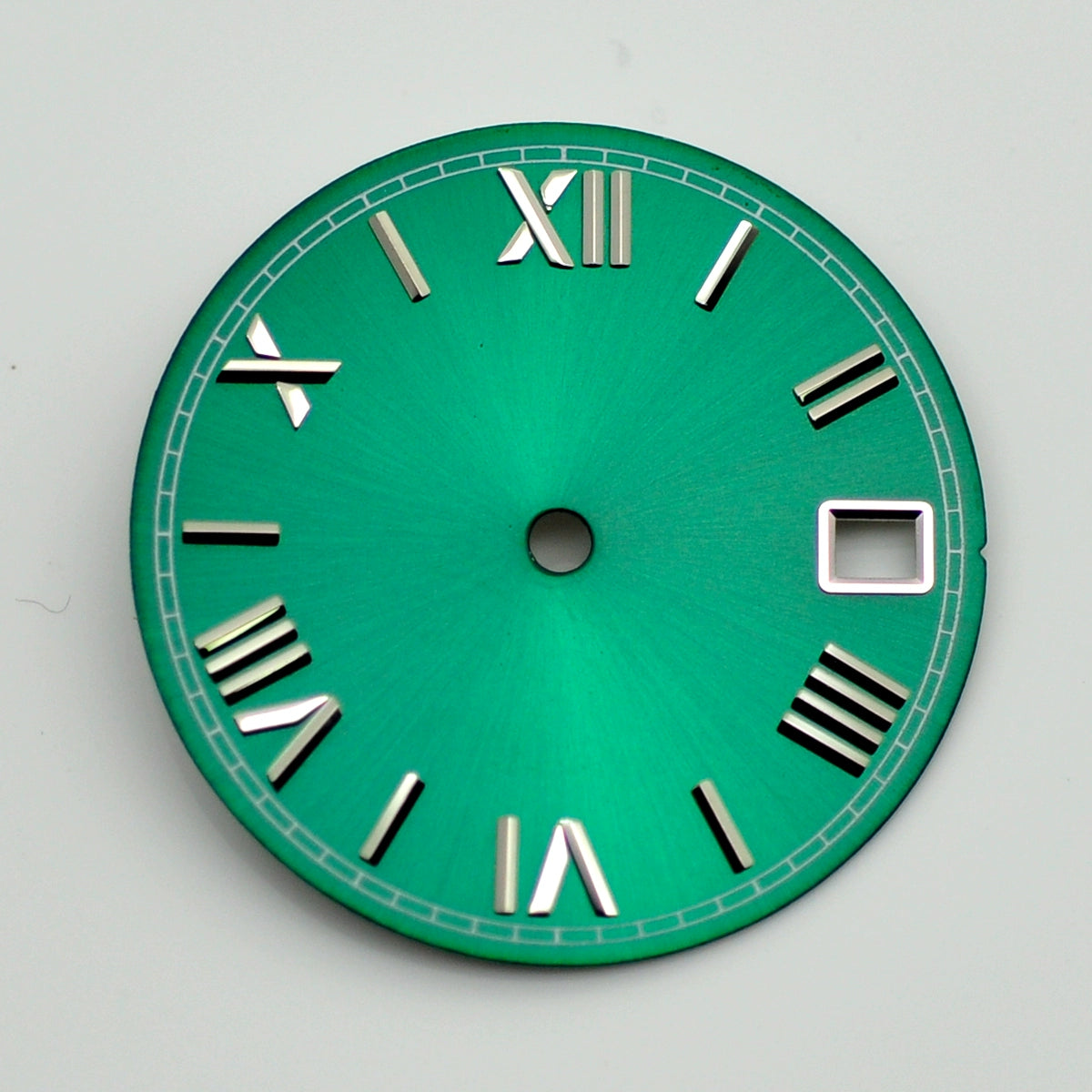 Green 28.5mm Roman Font Watch Dial For NH35 Movement No Lume Silver Nail