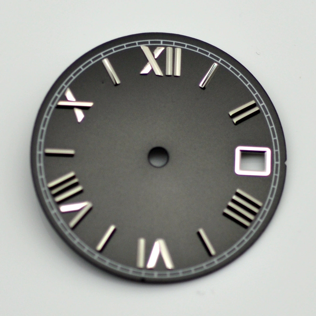 Black 28.5mm Roman Font Watch Dial For NH35 Movement No Lume Silver Nail