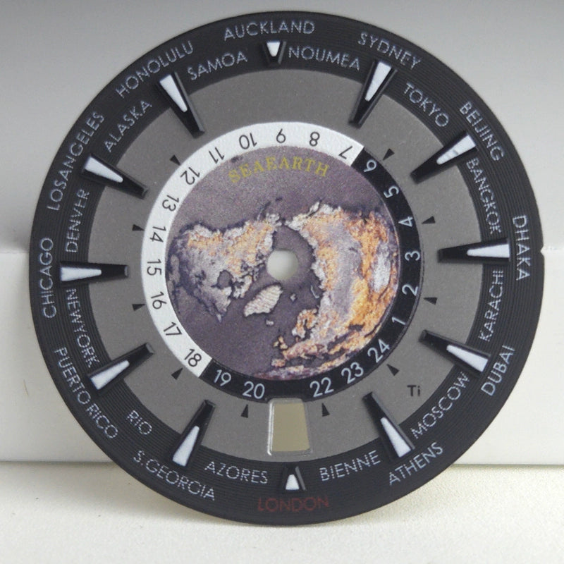 Black 33.5mm Watch Dial For NH35 NH36 Date At 6 Calendar Map Pattern