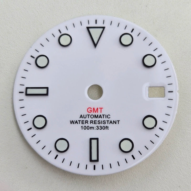White 28.5mm Blue Lume Watch Dial For NH36 Movement No Logo Red GMT