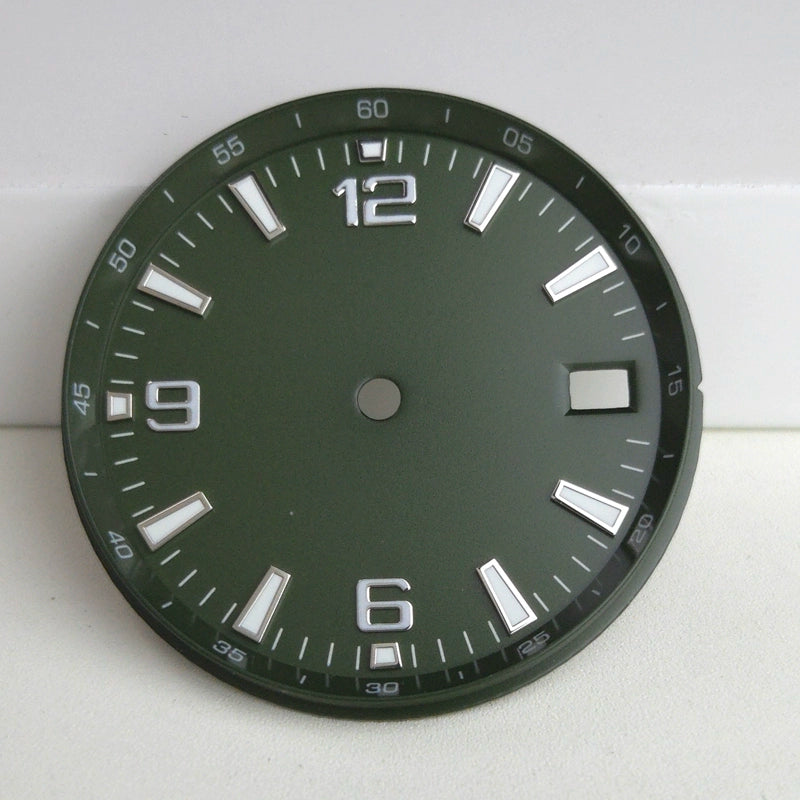 Green 31mm Watch Dial For NH35 Movement With Scale Circle No Logo Green Lume
