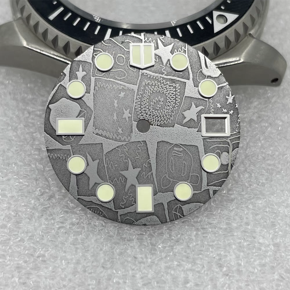 Damascus natural brown meteorite watch dial 28.5mm for SKX007 NH35 NH36