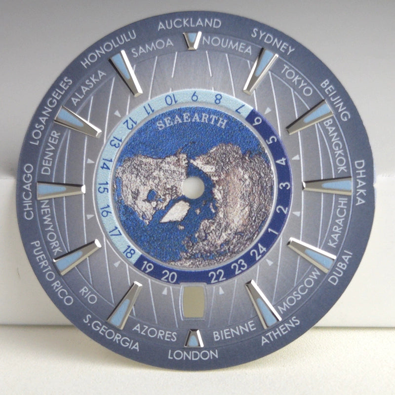 Light Blue 33.5mm Watch Dial For NH35 NH36 Date At 6 Calendar Map Pattern