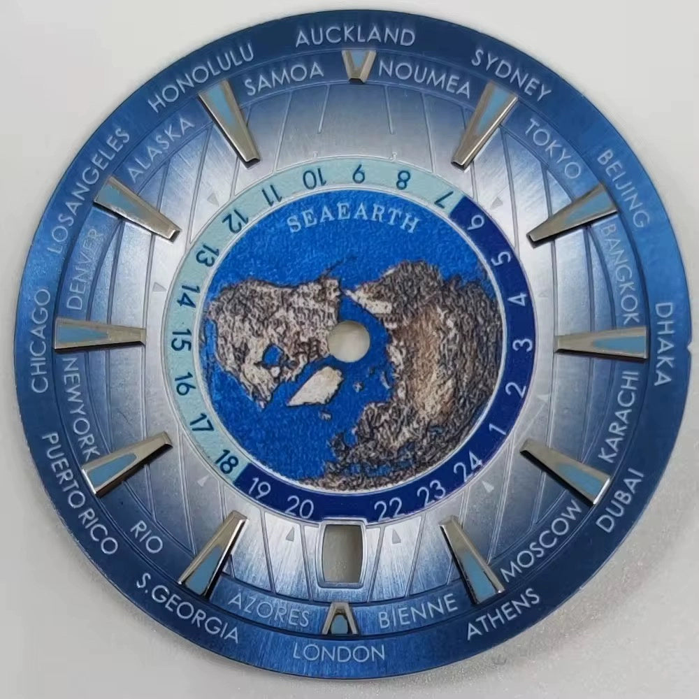 Light Blue 34mm Nautical Theme Green Lume Watch Dial For NH35 NH36 Movement