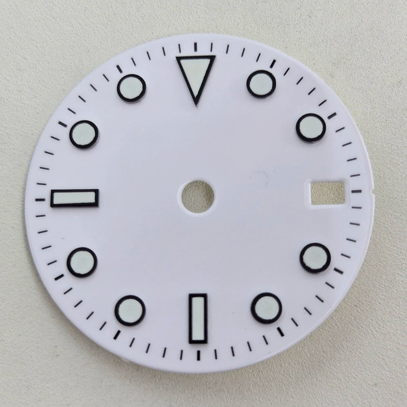 White 28.5mm Blue Lume Watch Dial For NH36 Movement No Logo No GMT