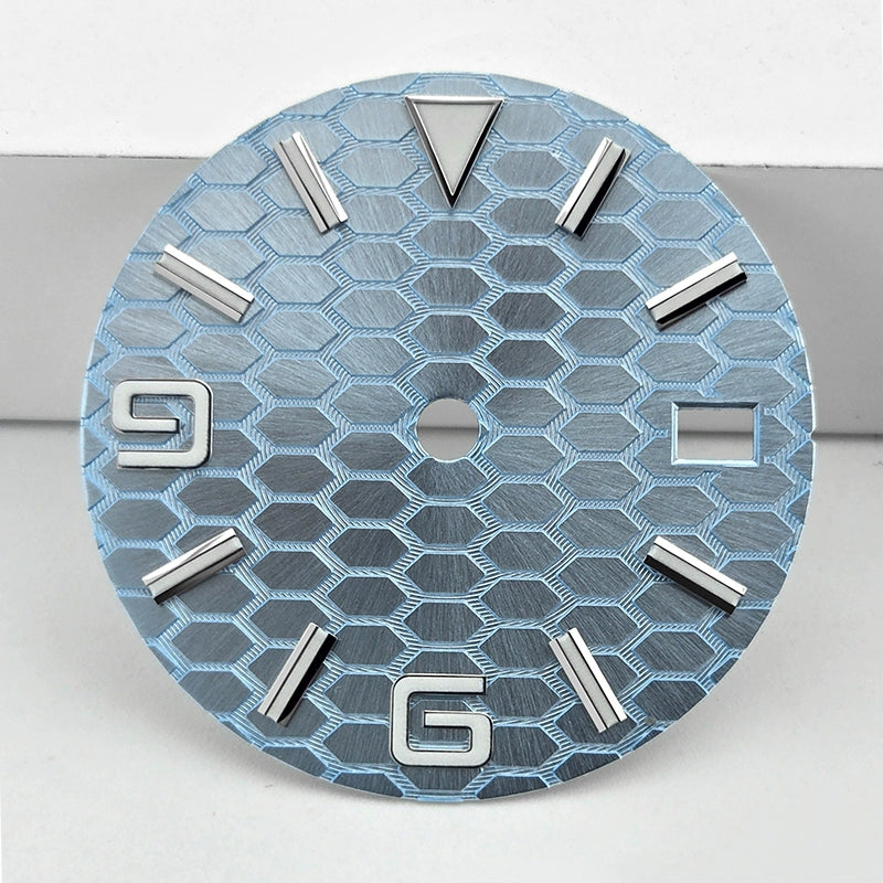 Blue 29mm No Logo Watch Dial For NH35 Movement Honeycomb Pattern