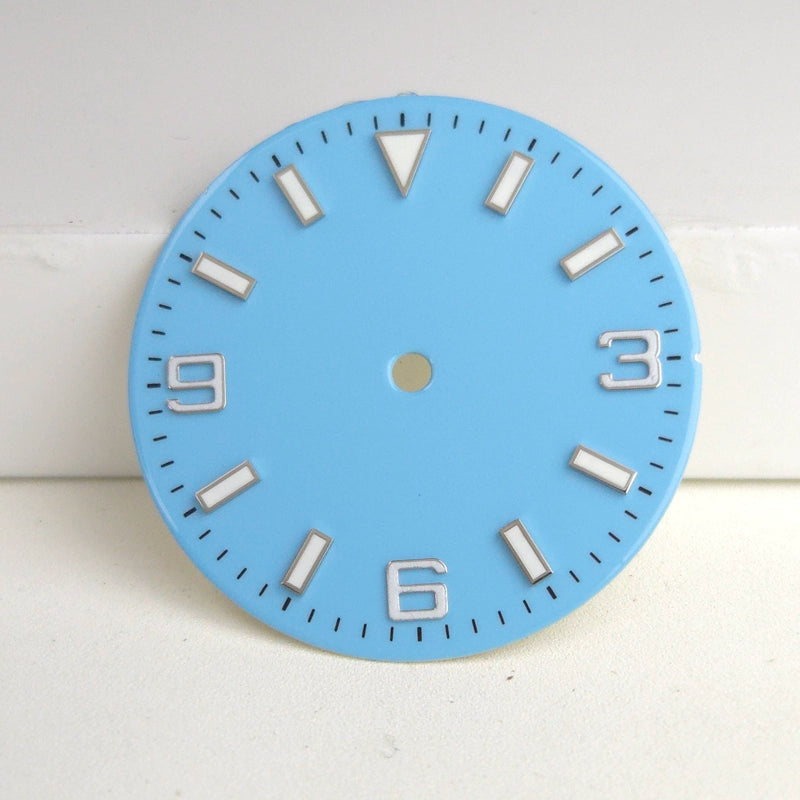 Solid Light Blue 29mm Silver Nail Watch Dial For Miyota 8215 8200 Blue Lume No Logo