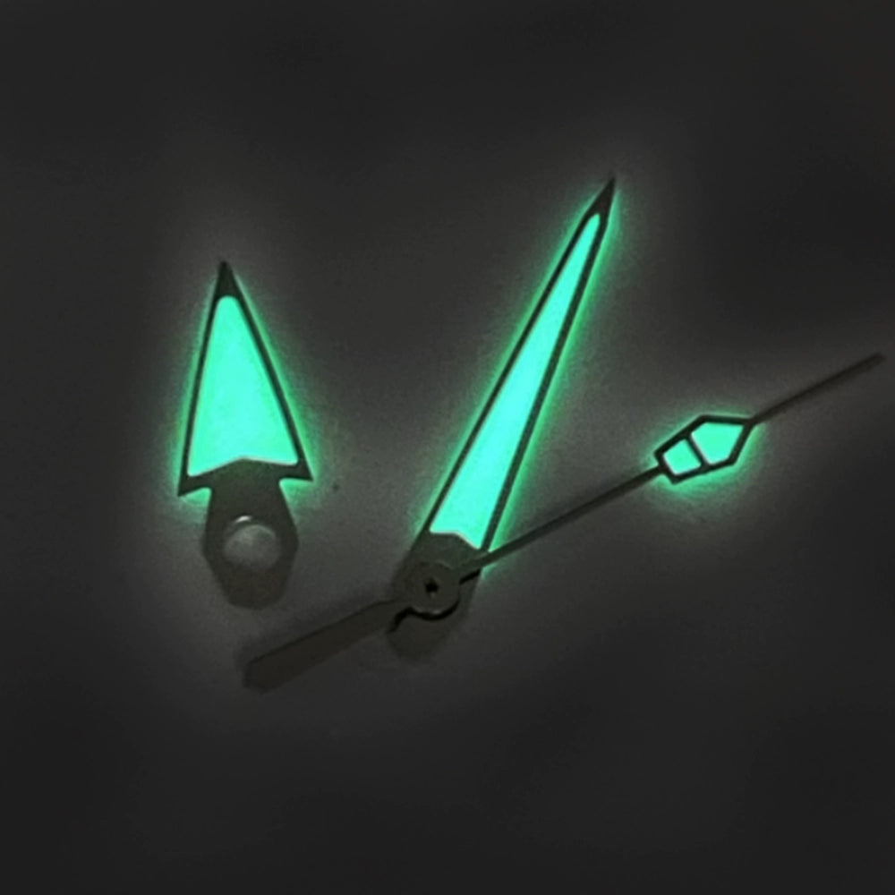 Golden Trim C3 Green Lume vintage watch hands for NH34 NH35, stylish luminous upgrade.