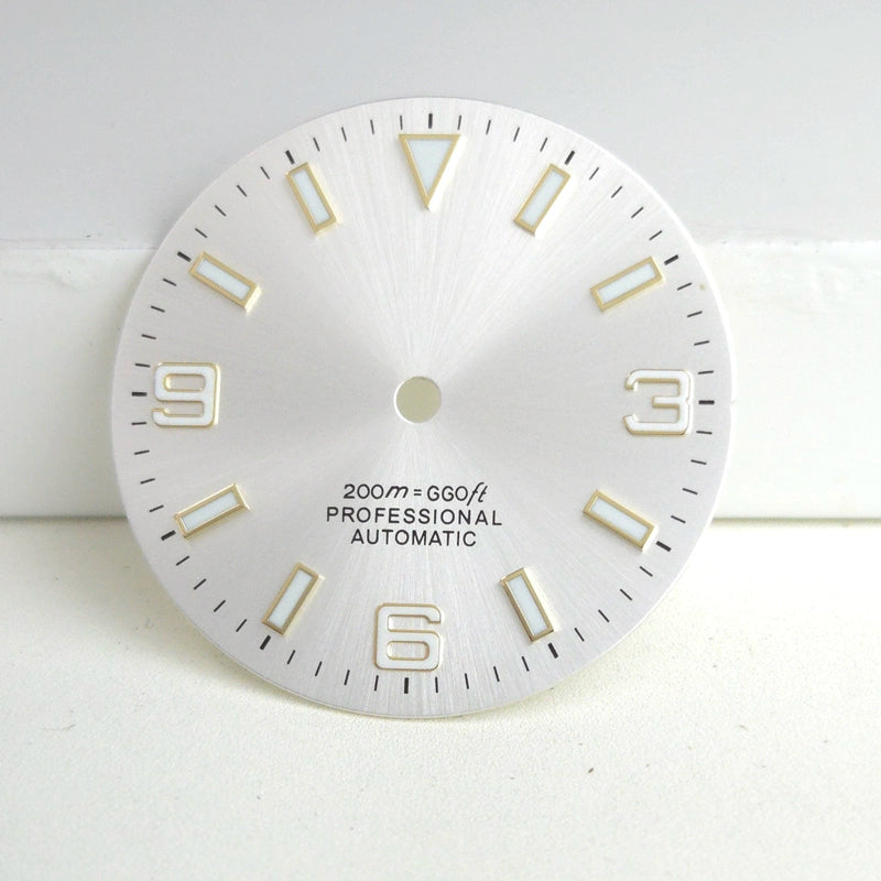 White 29mm Golden Nail Watch Dial For Miyota 8215 8200 Blue Lume No Logo