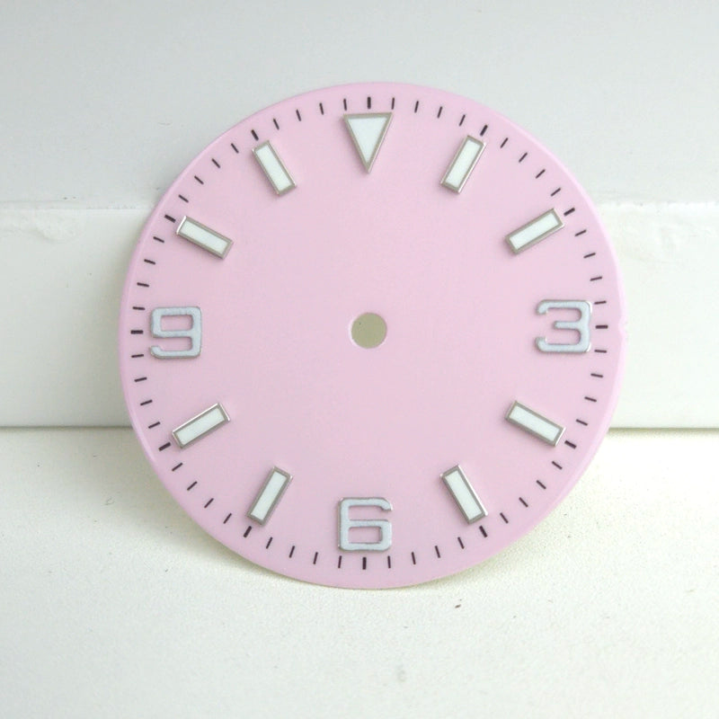 Solid Pink 29mm Silver Nail Watch Dial For Miyota 8215 8200 Blue Lume No Logo