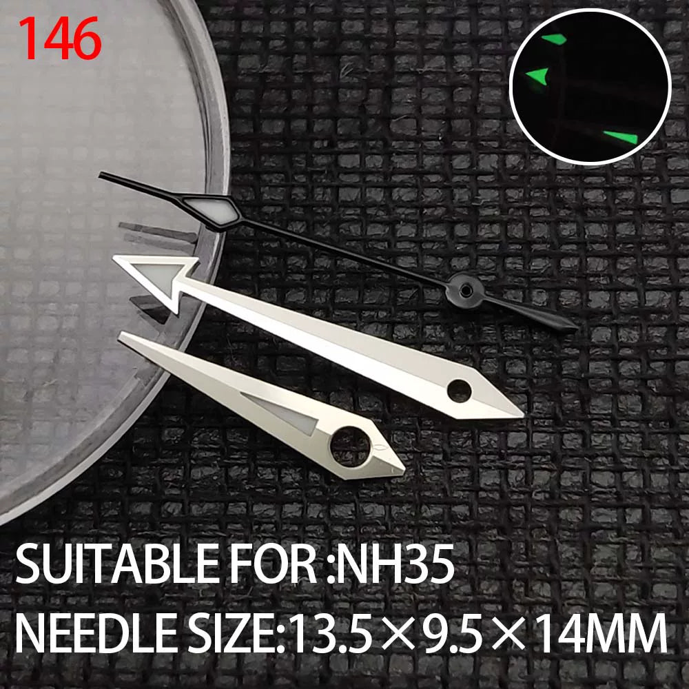 14mm black second hand with silver trim, compatible with NH35 NH36 watch movements for precise timekeeping.