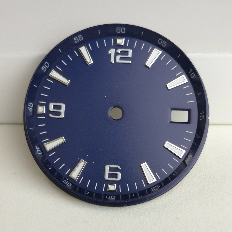 Blue 31mm Watch Dial For NH35 Movement With Scale Circle No Logo Green Lume