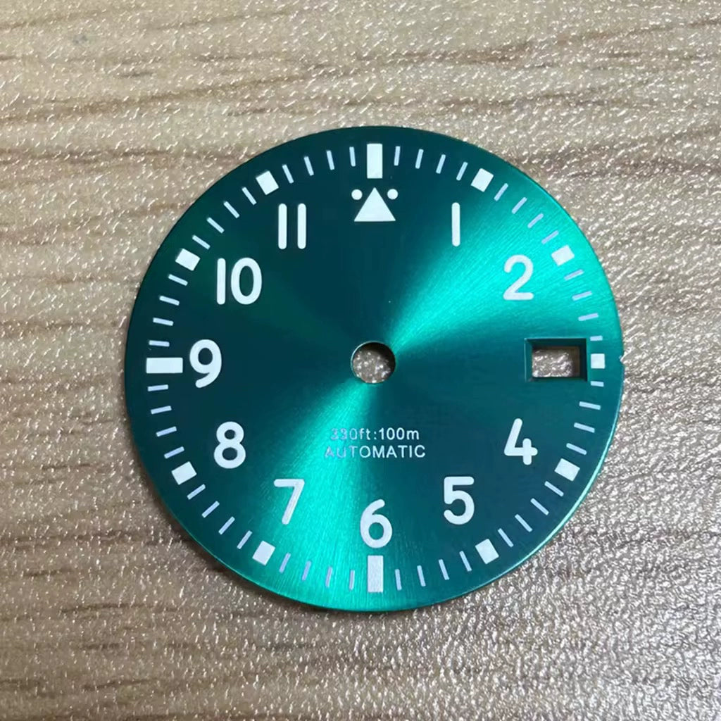 Green 29mm Watch Dial For NH35 NH36 Movement Green Lume No Logo Automatic