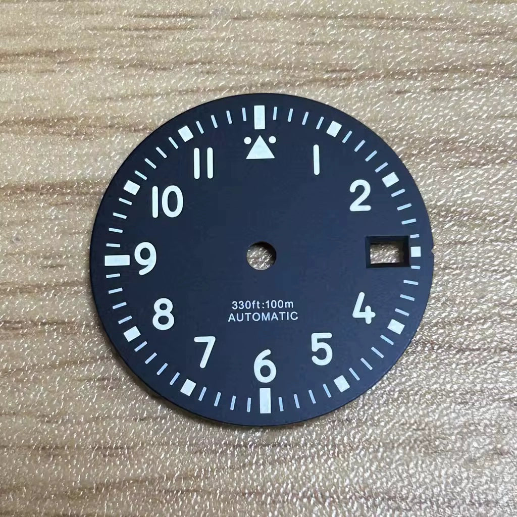 Black 29mm Watch Dial For NH35 NH36 Movement Green Lume No Logo Automatic