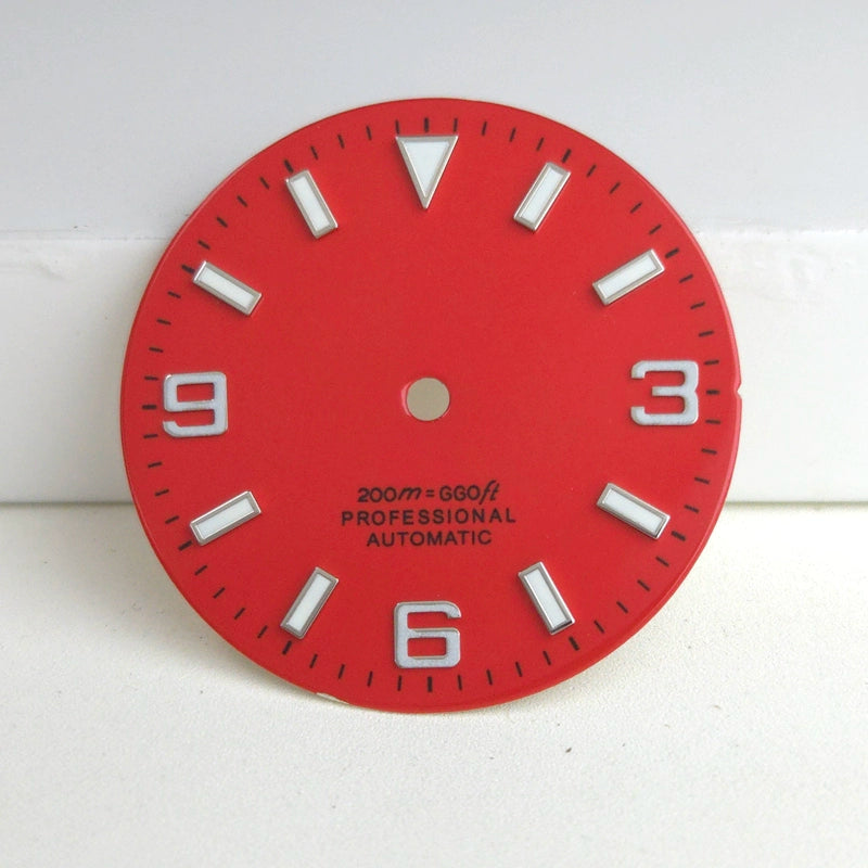 Red 29mm Silver Nail Watch Dial For Miyota 8215 8200 Movement Blue Lume No Logo 3-6-9