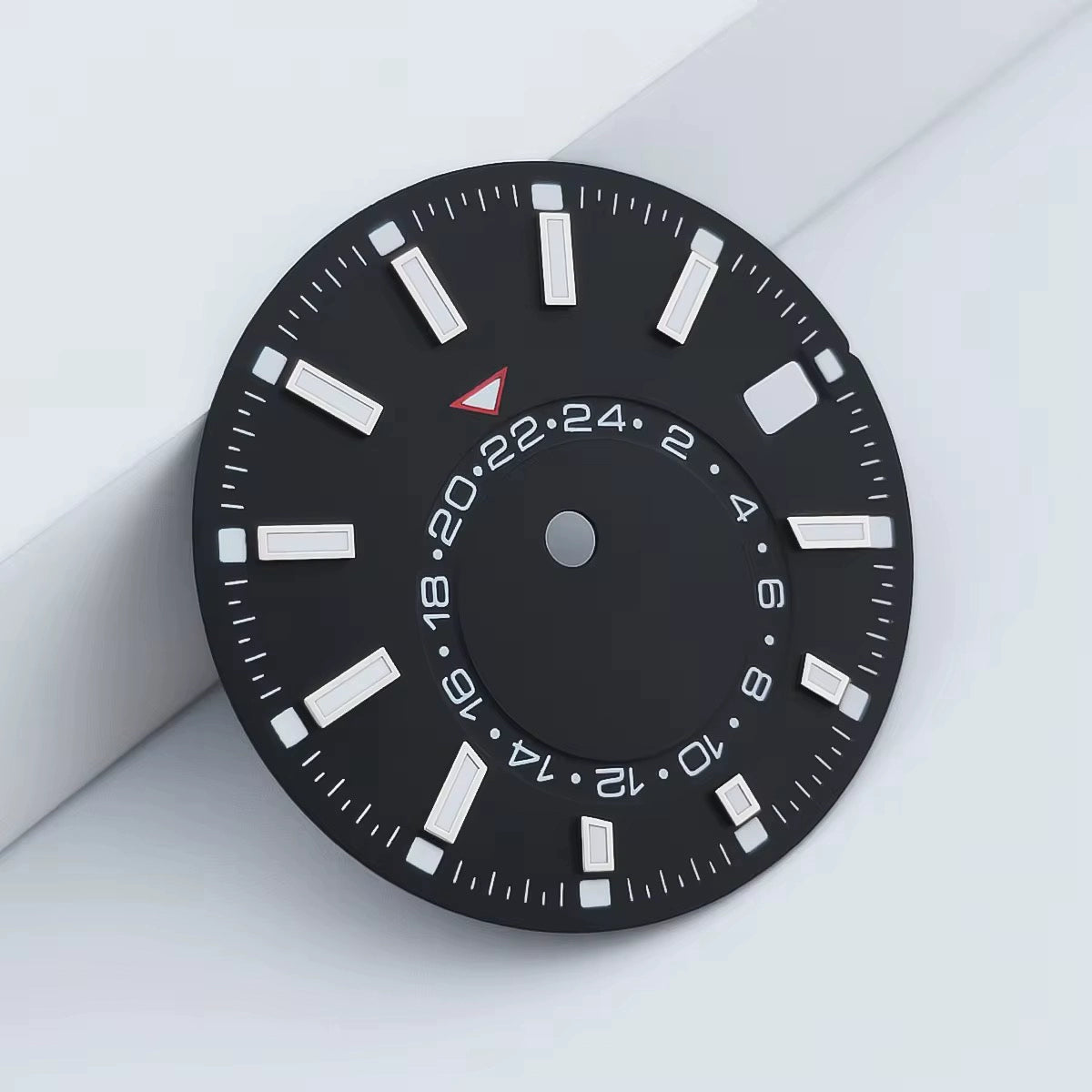 Silver Nail 28.5mm Black Watch Dial For NH35 Movement Green Lume No Logo 24-Hour