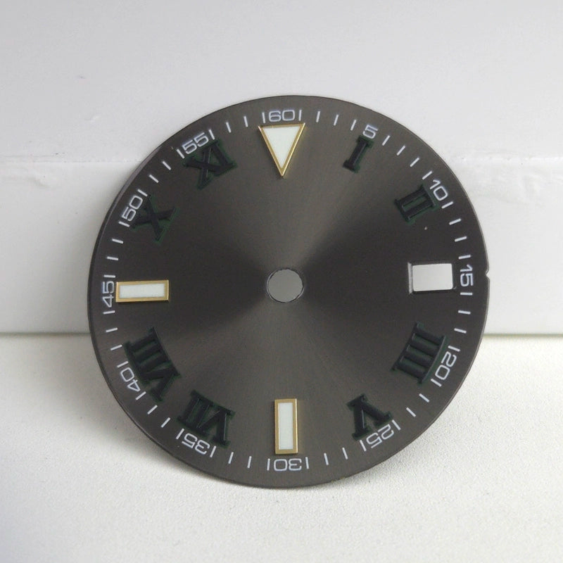Golden Nail Roman Font 29mm No Logo Grey Watch Dial For NH35 NH36 Green Lume