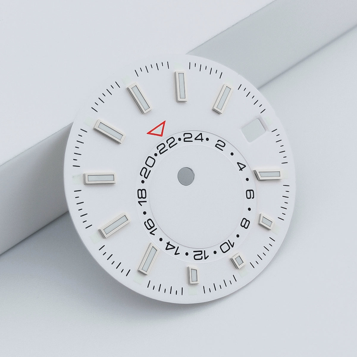 White 28.5mm Watch Dial For NH35 Movement Green Lume No Logo 24-Hour