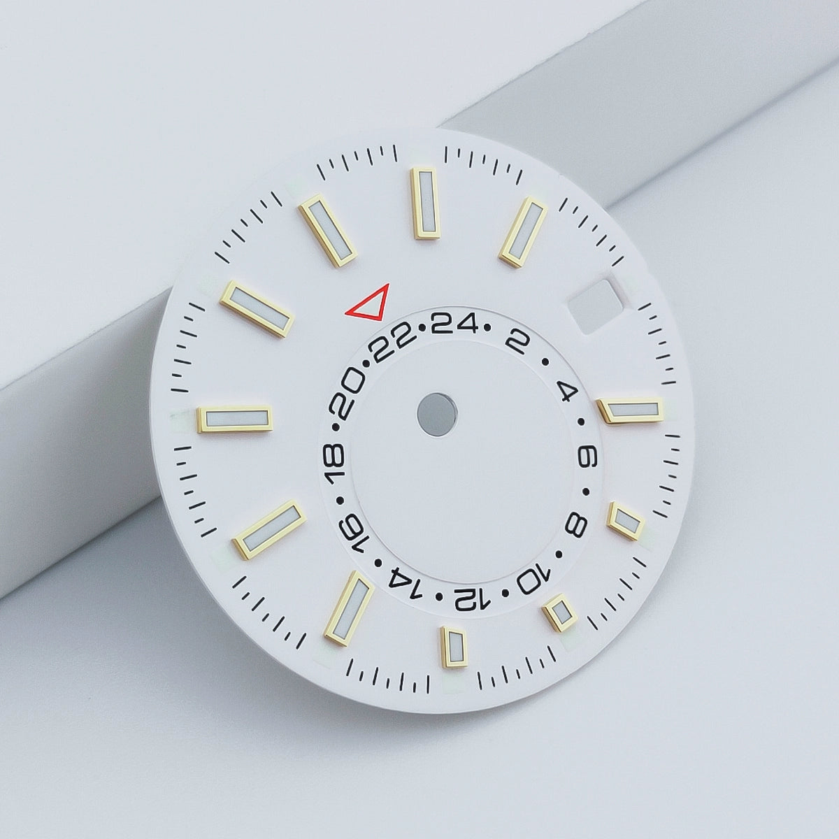 Golden Nail 28.5mm White Watch Dial For NH35 Movement Green Lume No Logo 24-Hour