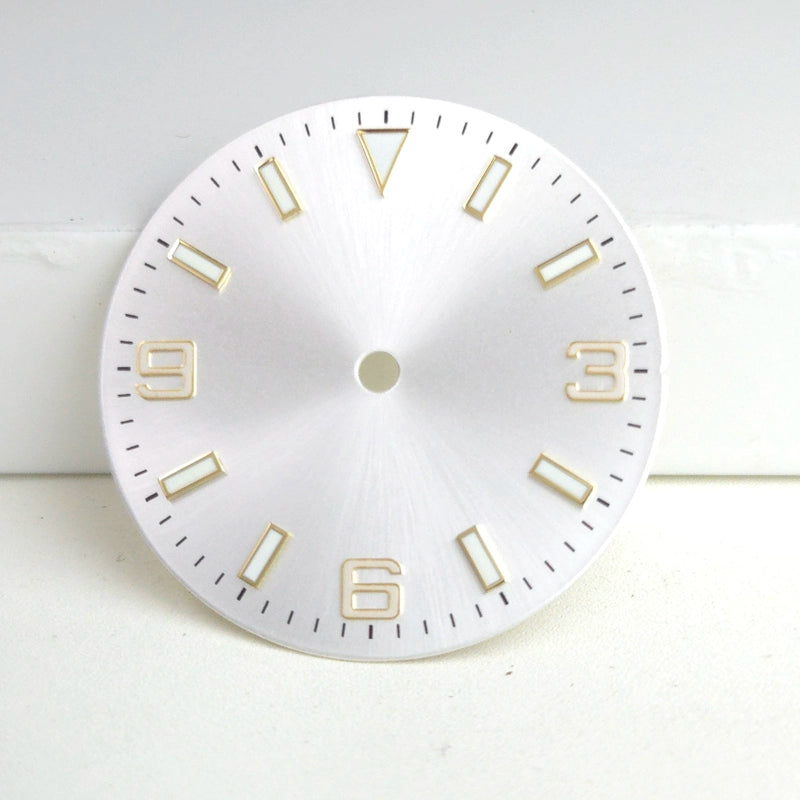 Solid White 29mm Golden Nail Watch Dial For Miyota 8215 8200 Blue Lume No Logo