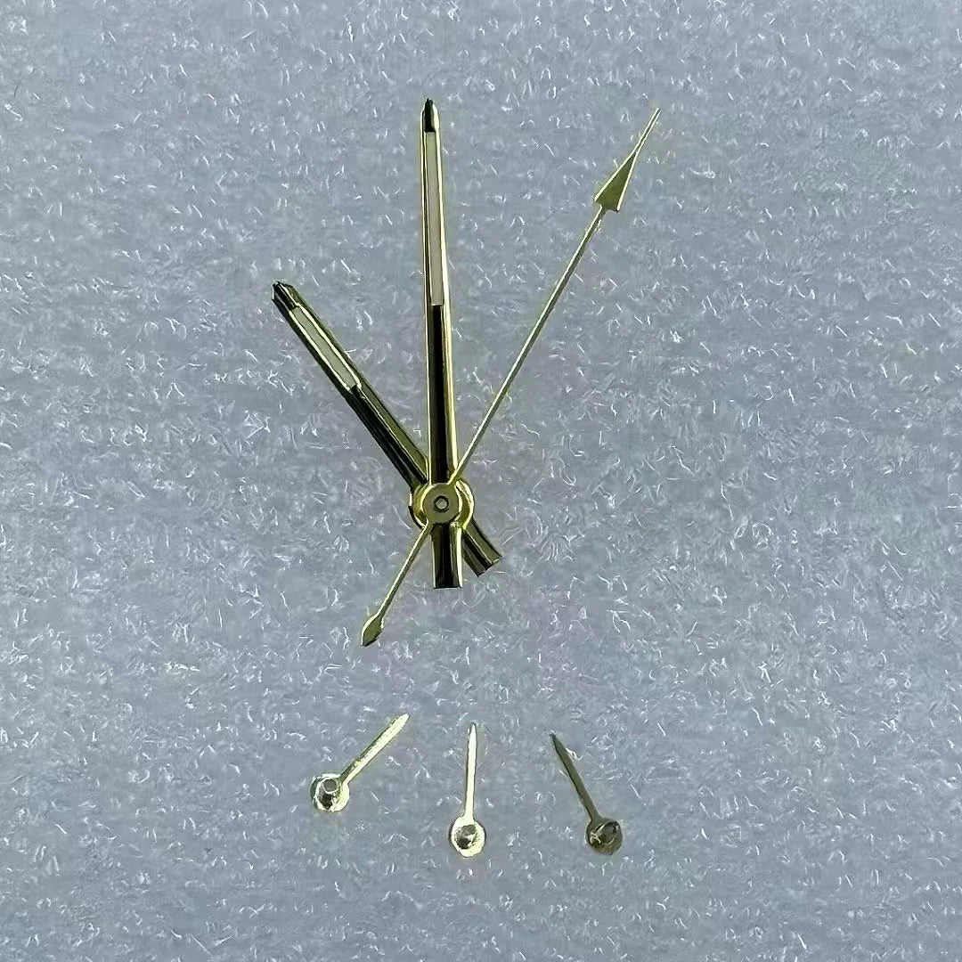 Golden trim green luminous watch hands for VK63 movement, enhancing visibility and style.