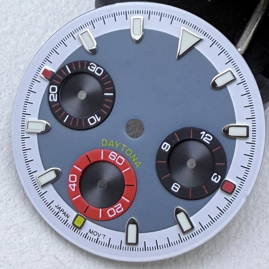 29.5mm VK63 S Logo Dial 3 eyes Green Luminous Fit VK63 Movement Dial Watch