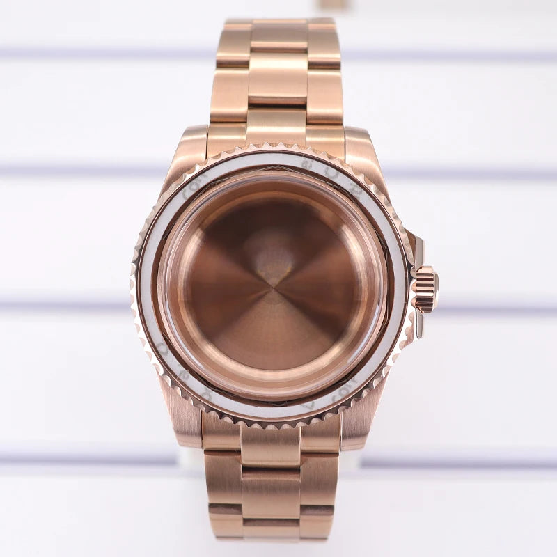 40mm Steel Rose Gold Watch Case No bezel For NH35/34/36/70 Eta2824 Miyota8215