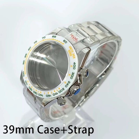 316L Steel 39mm Case+Strap+Bezel Sapphire Glass Ceramic/Steel Bezel Fit VK63