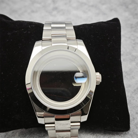 39mm Watch Case+ Strap Set Sapphire Glass Stainless Steel for NH35/NH36 Movement