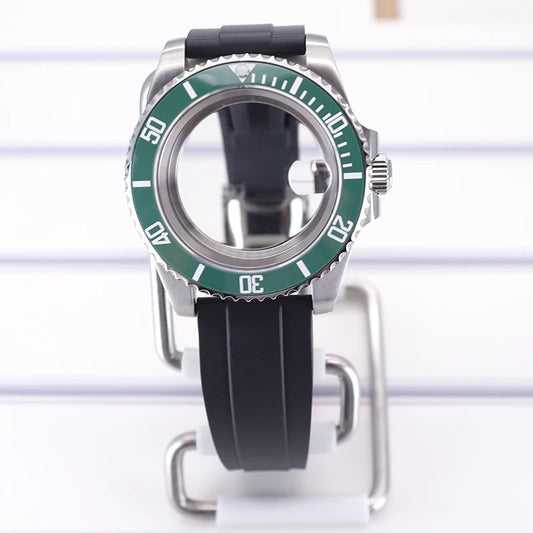 40mm Watch Cases Rubber Strap Sapphire For NH34/35/36/70 4R36 Miyota8215 Eta2824