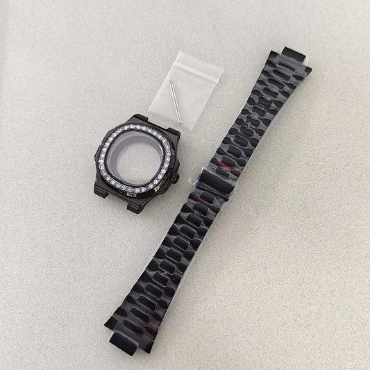 41mm Silver Watch Case+Strap Diamond inlaid Material Waterproof Fit NH35/NH36
