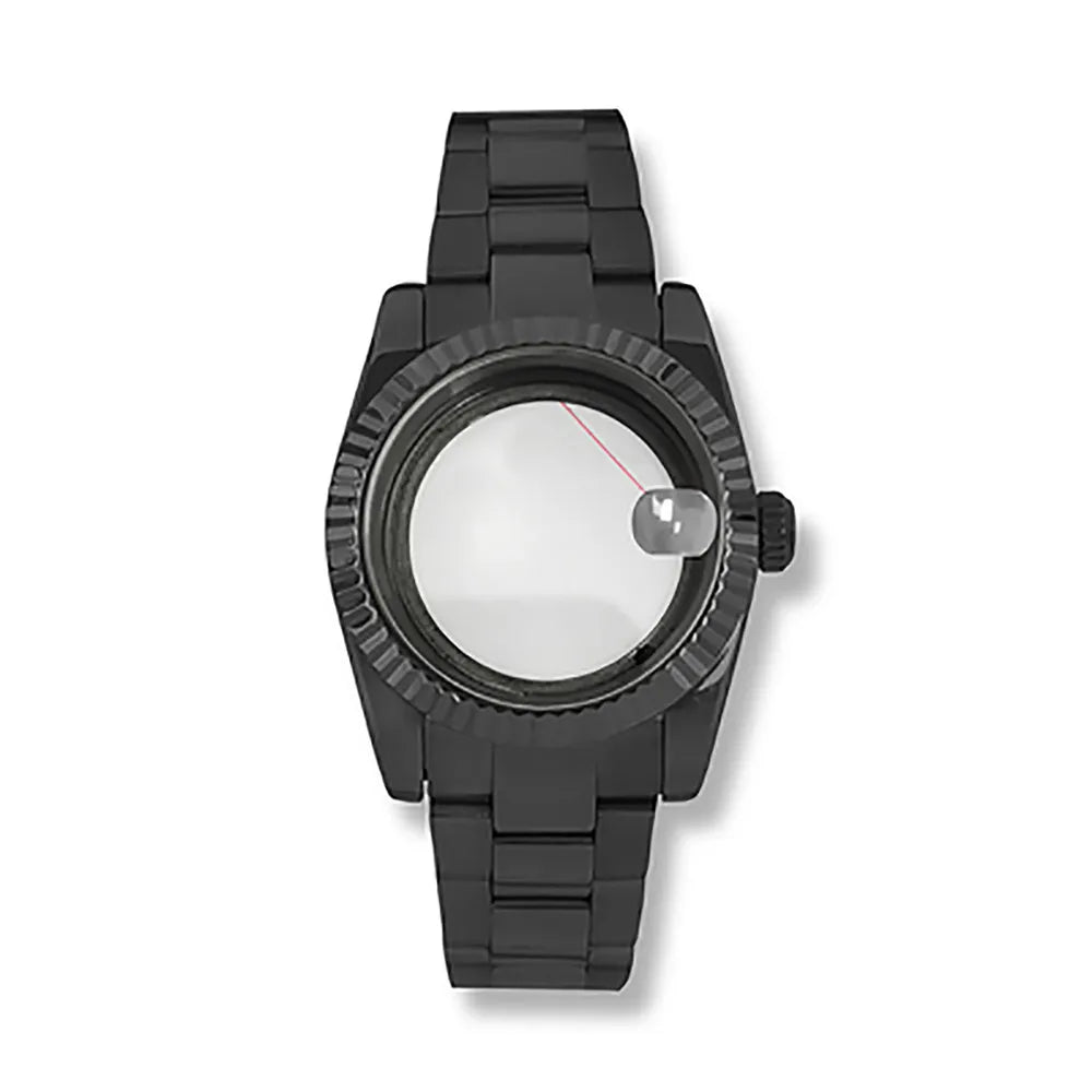 36/39mm Black Watch Case + Strap for NH35/36 Transparent Bottom Sapphire Glass