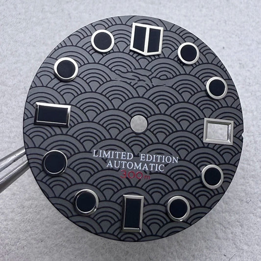28.5mm S Logo Sea Wave Fish Scale Pattern Watch Dial Fit NH35/NH36/7S/4R