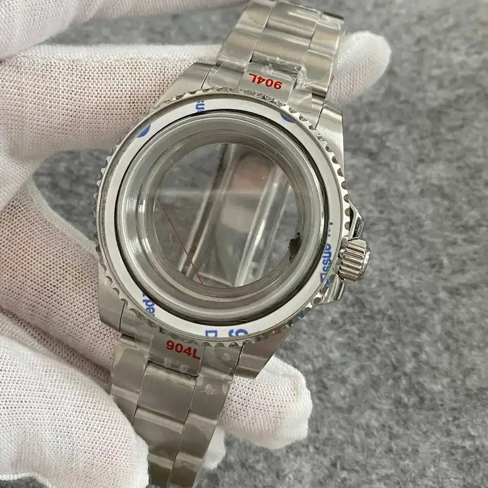 40mm Watch Case Set Sapphire Glass Steel Strap+Ceramics Bezel for NH35/ NH36