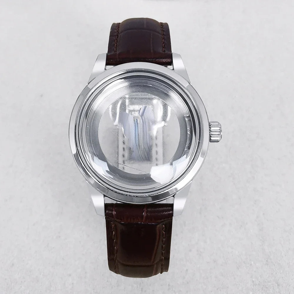 39MM Bubble Watch Case Butterfly Double Buckle Leather Strap for NH35/NH36/4R/7S