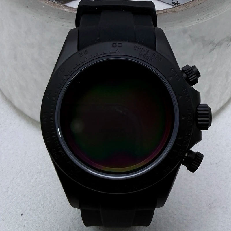 316L Steel 39mm Matte Black Case+Strap Sapphire Glass Ceramic Bezel Fit VK63