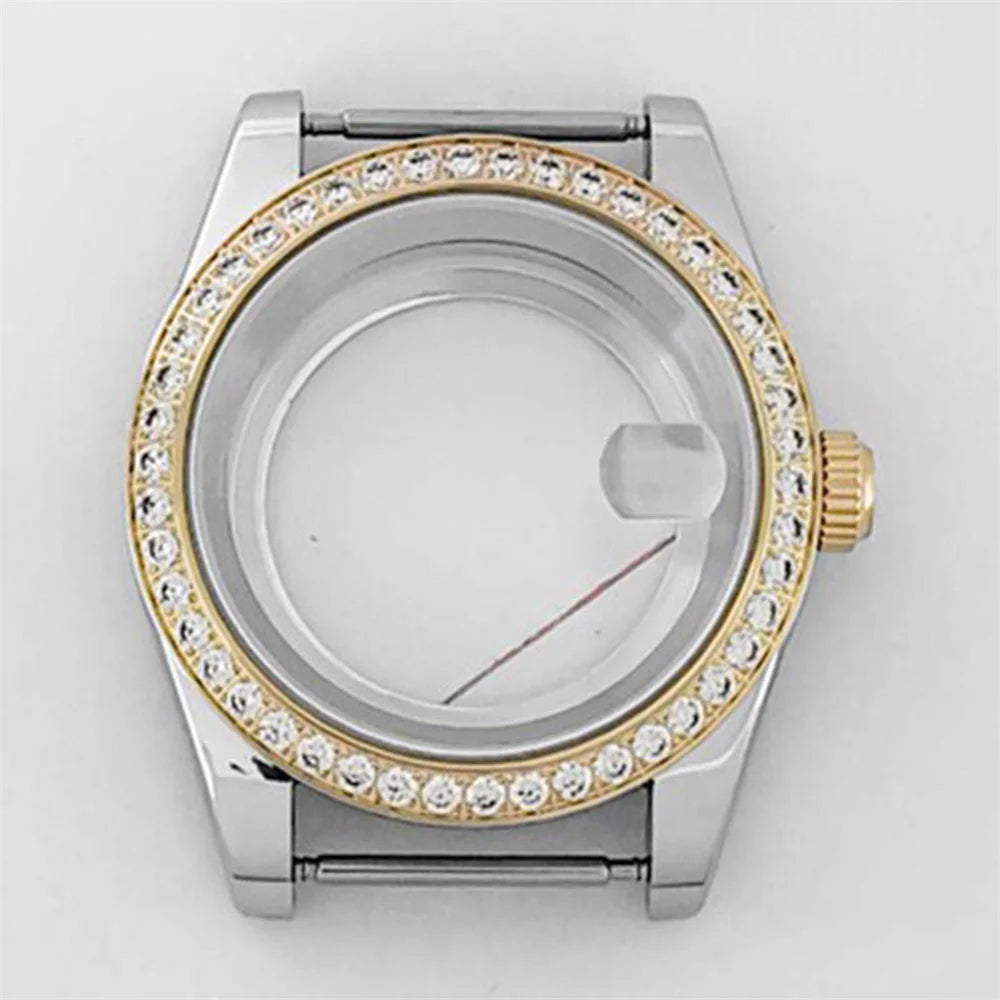 39mm Diamond Watch Case for NH35/36 Sapphire Glass Crystal Bezel Stainless Steel
