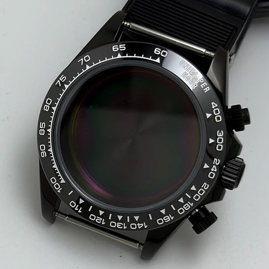 316L Steel 39mm Black Watch Case Sapphire Glass Ceramic/Steel Bezel Fit VK63
