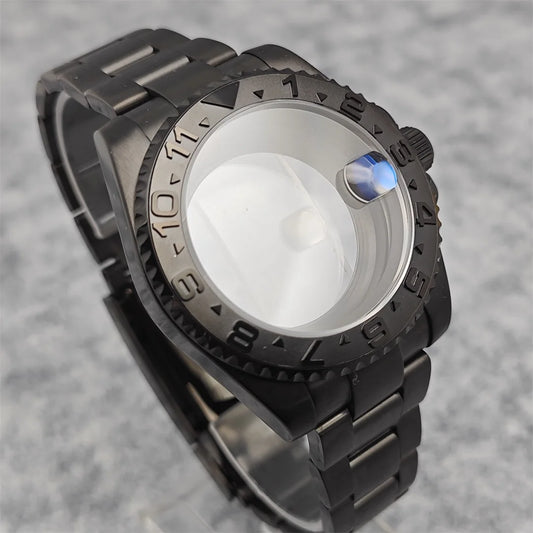 40MM Black Watch Case + Strap SUB Steel Case with Sapphire Crystal for NH35 NH36