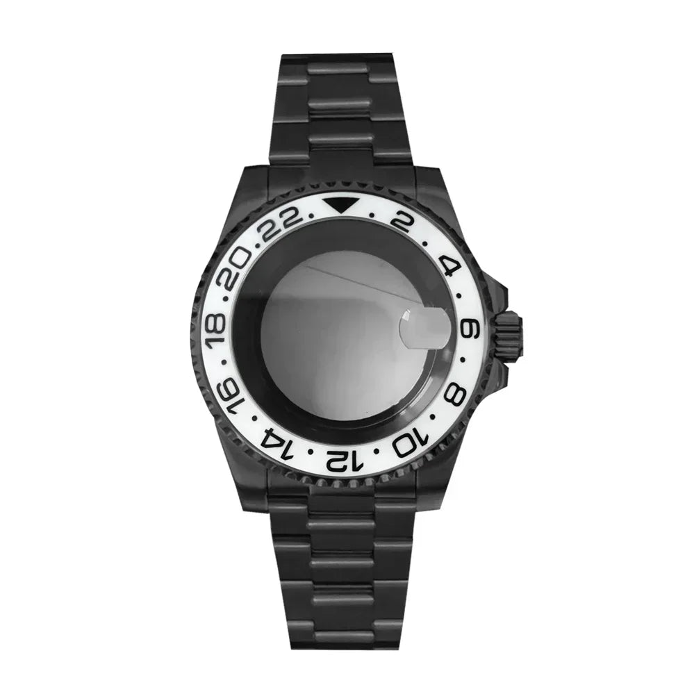 40MM Black Watch Case + Strap SUB Steel Case with Sapphire Crystal for NH35 NH36
