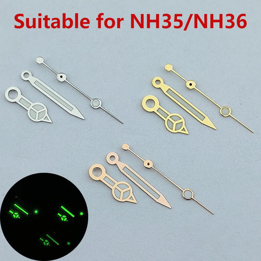 Modified 3 Hands Watch Hands with Green luminous /No luminous for NH35 NH36