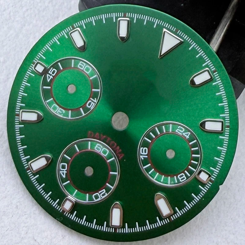 29.5mm VK63 S Logo Dial 3 eyes Green Luminous Fit VK63 Movement Dial Watch
