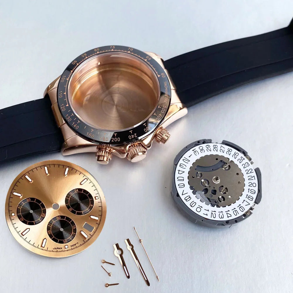 39mm Steel Case+Dial+movt+band with Sapphire Glass Set for VK63 VK64 Movement