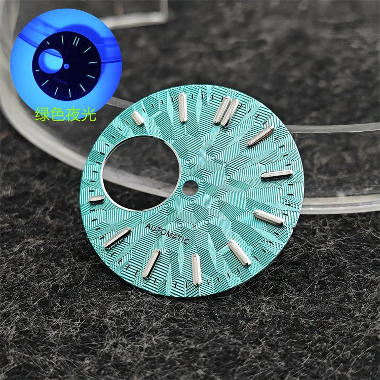 28.5mm Watch Dial Geometric Shapes Texture with Green Luminous for NH38 Movement