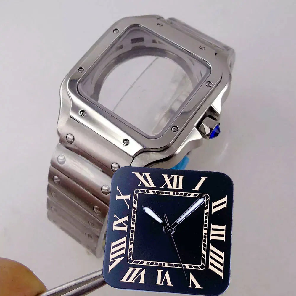 38mm Silver Watch Case Dial set Sapphire Glass Fit NH35 NH36 for Santos Style