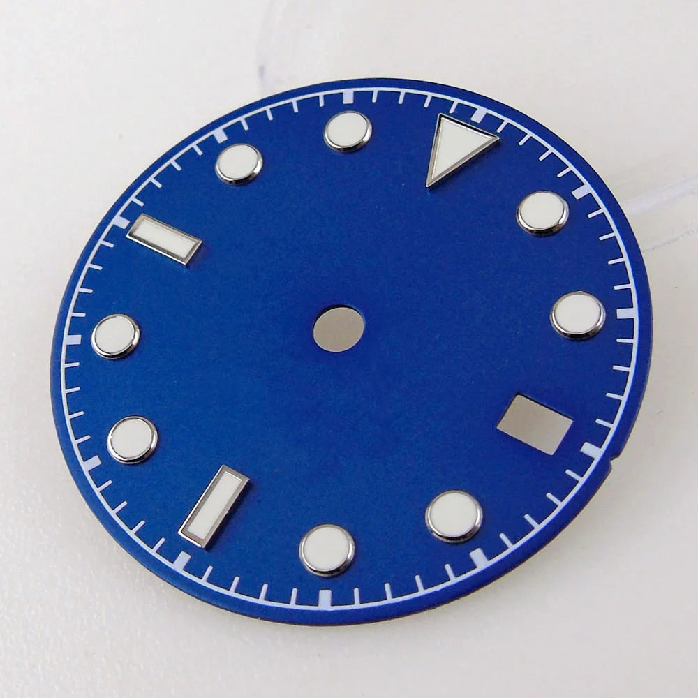 3/3.8 clock Nologo NH34 Watch Dial 29mm White Blue Black Plate Steel Part for NH34 GMT Watch Mod Snow Flake Hand Green Luminous