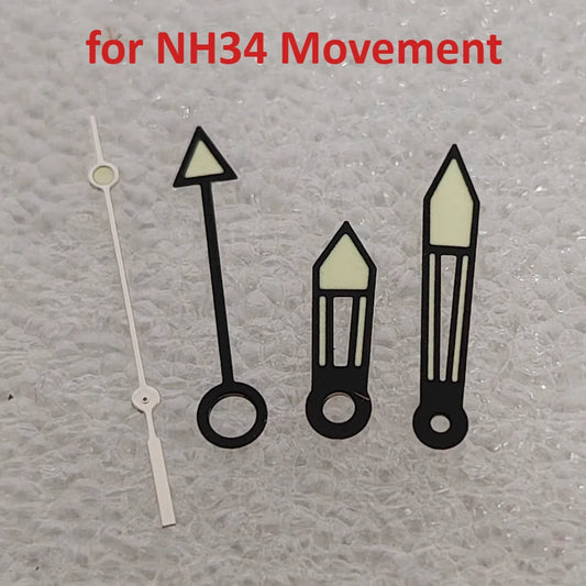 Modified GMT Black Green 4 Hands Green Luminous Watch Hands for NH34 Movement