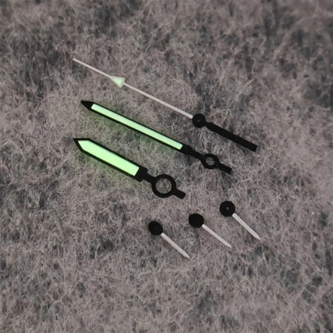 Modified 6 Hands Black White with Green Luminous Watch Hands for VK63 Movement