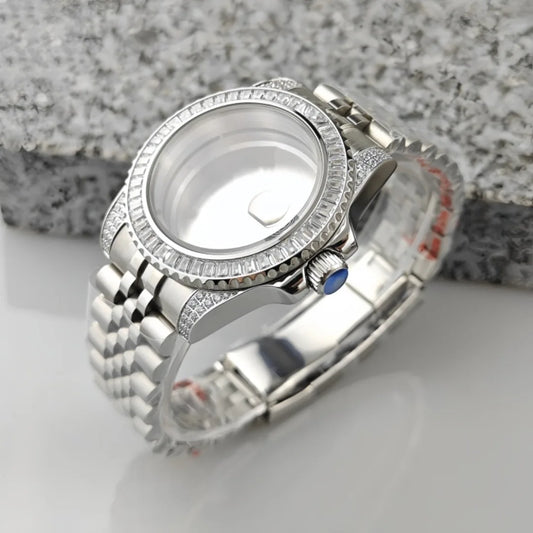 40.5mm Watch Case Set SUB Diamond Ring with Sapphire Glass for H35/NH36/NH34/4R35/4R35